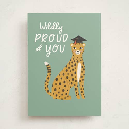 This is a sage graduation cards with standard by Brandy Folse called wildly proud printing on signature in greeting cards