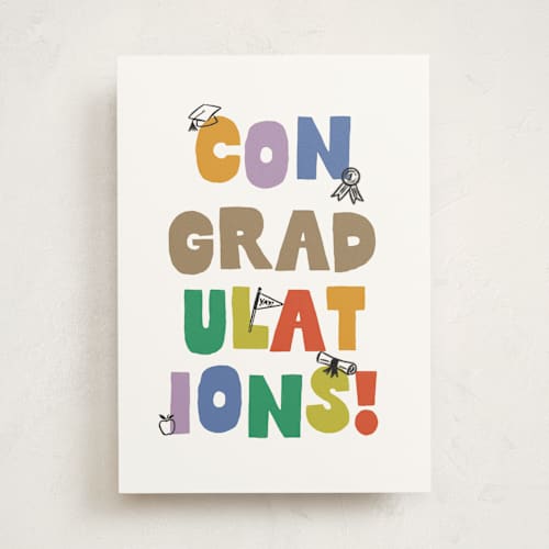 This is a rainbow graduation cards with standard by Olivia Raufman called lively letters printing on signature in greeting cards