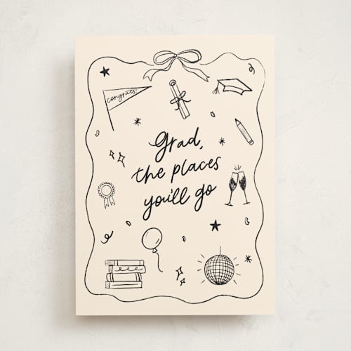This is a linen graduation cards with standard by Erica Gingrich called graduation doodles printing on signature in greeting cards