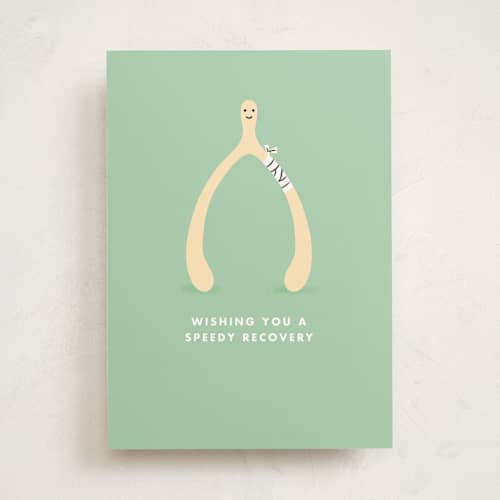 This is a pistachio get well soon cards with standard by mo kelley called wishbone printing on signature in greeting cards