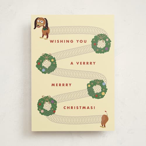 This is a champagne greeting cards with standard by Mellary Bitner called disney and pixar's verrry merrry printing on signature in greeting cards