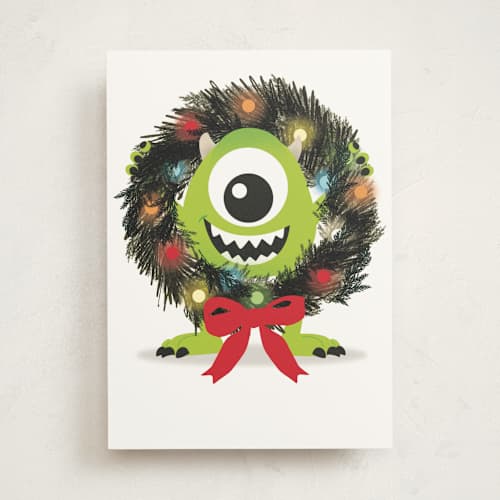 This is a lime greeting cards with standard by Baumbirdy called disney and pixar's mike's wreath printing on signature in greeting cards