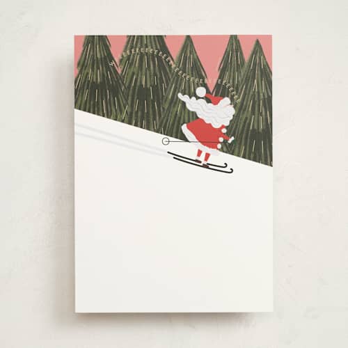 This is a frost greeting cards with standard by Baumbirdy called santa skis printing on signature in greeting cards