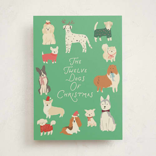 This is a emerald greeting cards with standard by Lori Wemple called 12 dogs of christmas printing on signature in greeting cards