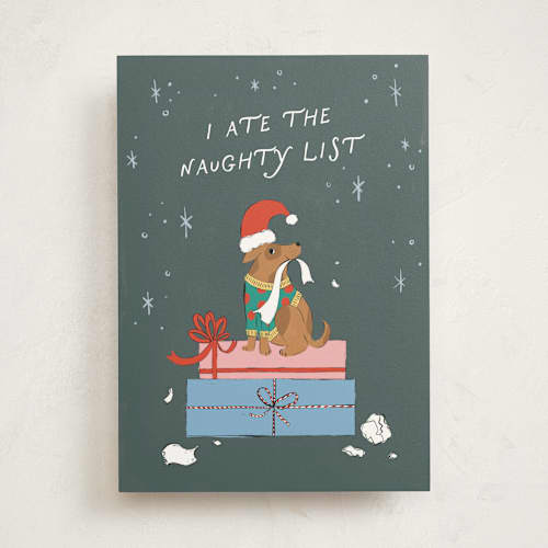 This is a midnight garland greeting cards with standard by Pixel and Hank called naughty list printing on signature in greeting cards
