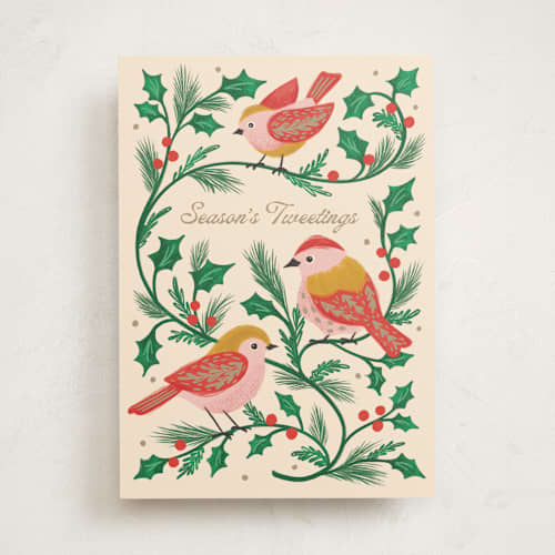 This is a mistletoe greeting cards with standard by Megan Cash called seasons tweetings printing on signature in greeting cards