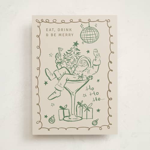 This is a taupe greeting cards with standard by Celine Nguyen called santa’s holiday cheers printing on signature in greeting cards