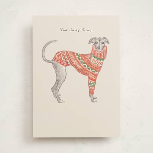 This is a wool greeting cards with standard by Adelyn T. called classy greyhound printing on signature in greeting cards