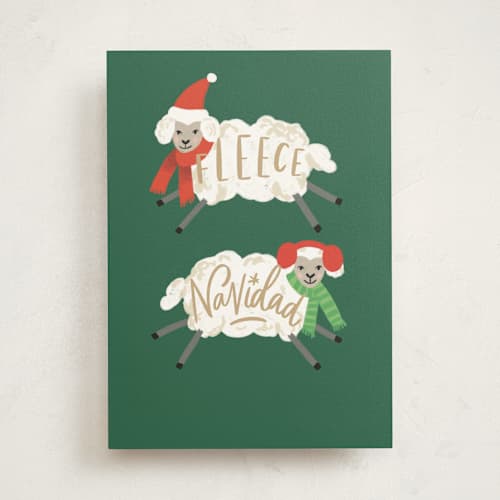 This is a fir greeting cards with standard by Alethea and Ruth called fleece navidad sheep printing on signature in greeting cards