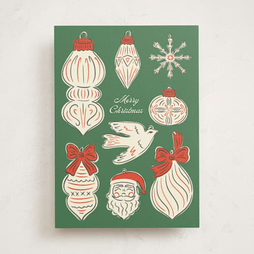 This is a garland greeting cards with standard by Megan Cash called mid century ornaments printing on signature in greeting cards