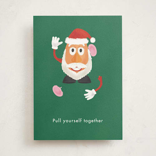 This is a evergreen greeting cards with standard by Bethan called festive potato printing on signature in greeting cards
