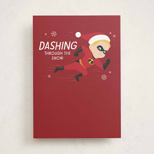 This is a santa suit greeting cards with standard by Kacey Kendrick Wagner called the incredibles dash printing on signature in greeting cards