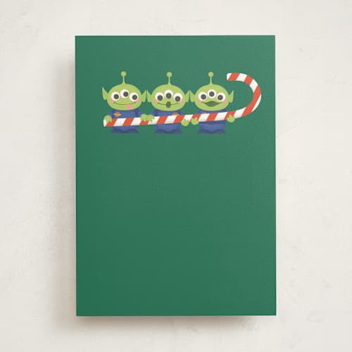 This is a pine greeting cards with standard by Itsy Belle Studio called disney and pixar's candy cane aliens printing on signature in greeting cards
