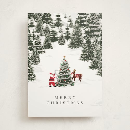 This is a evergreen greeting cards with standard by Jennifer Lew called christmas forest printing on signature in greeting cards