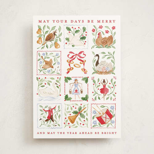 This is a stamps greeting cards with standard by Sarah Knight called 12 days of christmas stamps printing on signature in greeting cards