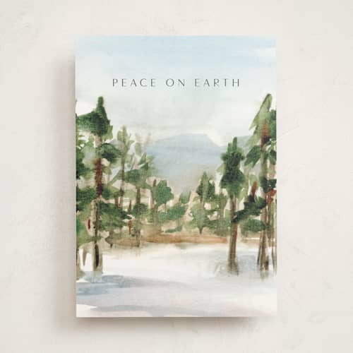 This is a sky greeting cards with standard by Nicole Walsh called peaceful holiday forest printing on signature in greeting cards
