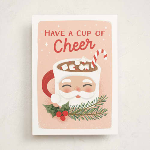 This is a cherry blossom greeting cards with standard by Karidy Walker called cheerful santa mug printing on signature in greeting cards
