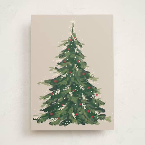 This is a pine greeting cards with standard by Rebecca Durflinger called merry merry christmas tree printing on signature in greeting cards