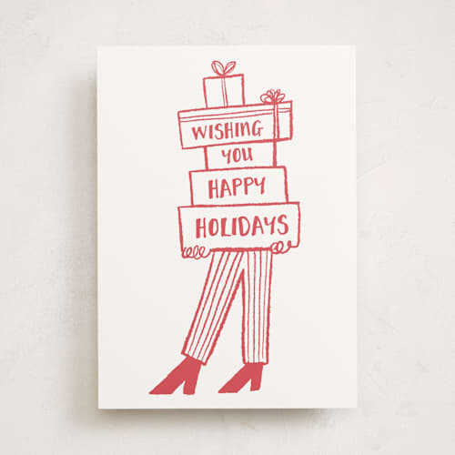 This is a crimson greeting cards with standard by Studio Suku called all the presents printing on signature in greeting cards