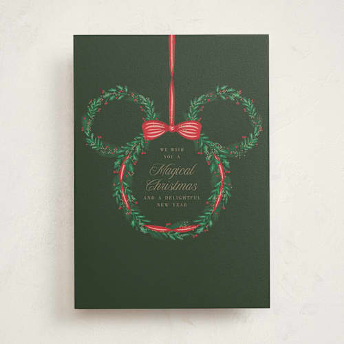 This is a evergreen greeting cards with standard by Megan Cash called disney mickey holiday wreath printing on signature in greeting cards