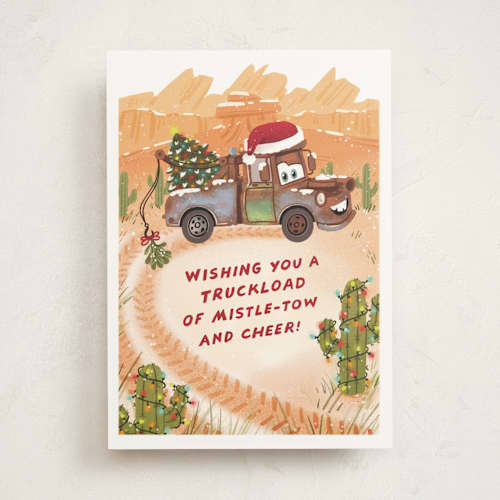 This is a papaya greeting cards with standard by Rebecca Smith called disney and pixar's cars mistle-tow mater printing on signature in greeting cards