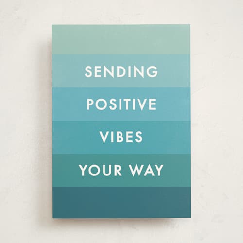 This is a aquamarine friendship cards with standard by Karidy Walker called positive vibes printing on signature in greeting cards