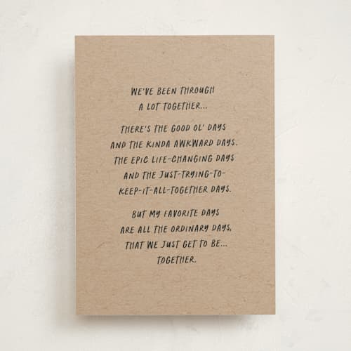 This is a kraft friendship cards with standard by Jessica Corliss called all the days printing on signature in greeting cards