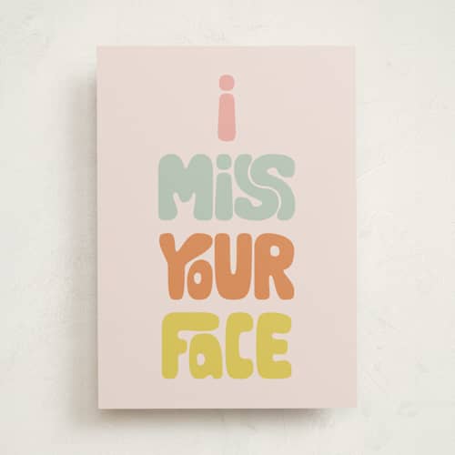 This is a candy friendship cards with standard by Phrosné Barwood called i miss your face printing on signature in greeting cards