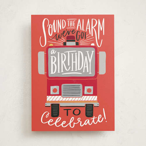 This is a fire birthday cards for kids with standard by Alethea and Ruth called sound the alarm firetruck printing on signature in greeting cards