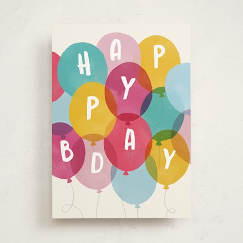 This is a colorful birthday cards for kids with standard by Hooray Creative called bunches of fun printing on signature in greeting cards