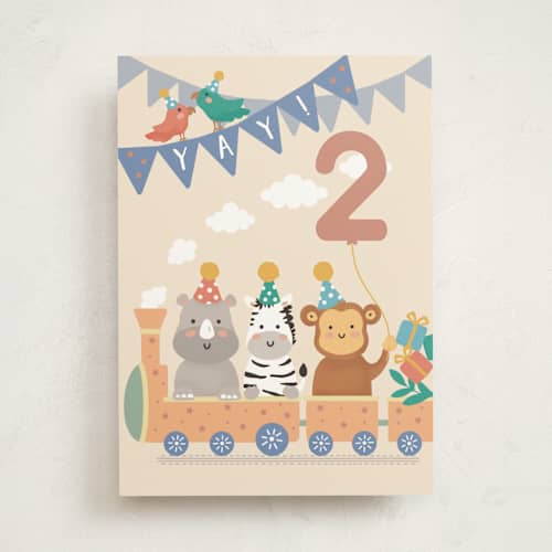 This is a sun birthday cards for kids with standard by Christy Hy Lee called choo choo printing on signature in greeting cards