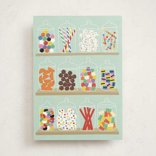 This is a mint birthday cards for kids with standard by Nadia Hassan called candy shop printing on signature in greeting cards