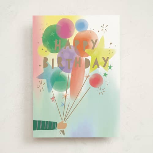 This is a balloon birthday cards for kids with standard by Rebecca Durflinger called balloon bouquet printing on signature in greeting cards