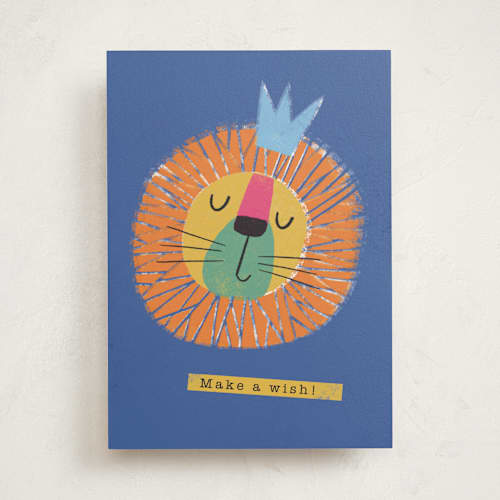This is a navy birthday cards for kids with standard by Farinaz Vaseghi called lion printing on signature in greeting cards