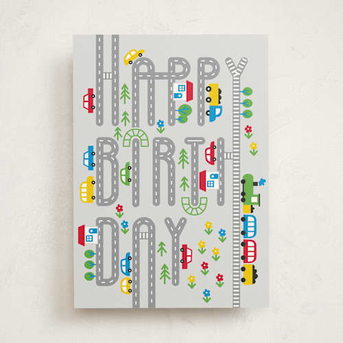 This is a mist birthday cards for kids with standard by Mojca Budnar called happy traffic printing on signature in greeting cards