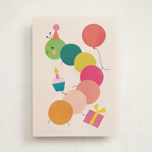 This is a cotton candy birthday cards for kids with standard by Lori Wemple called very happy caterpillar printing on signature in greeting cards