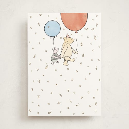 This is a apricot birthday cards for kids with standard by Becky Nimoy called disney's pooh and piglet birthday printing on signature in greeting cards