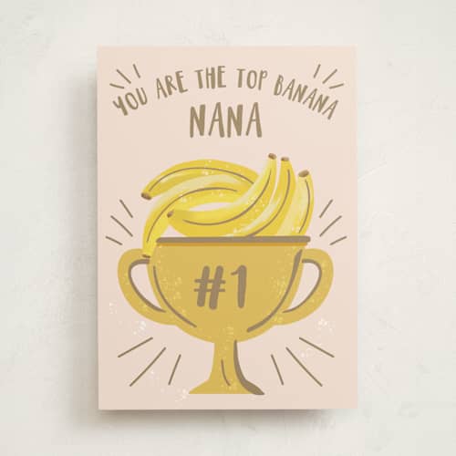This is a banana mothers day cards with standard by Starry Lane Studio called you're the tops, nana printing on signature in greeting cards