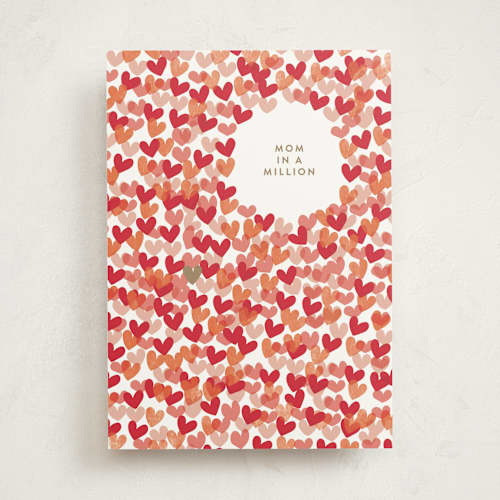 This is a heart mothers day cards with standard by Corinne Malesic called mom in a million printing on signature in greeting cards