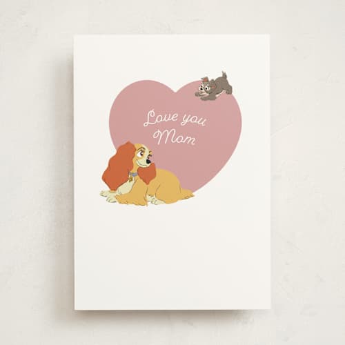 This is a dusty rose mothers day cards with standard by Becky Nimoy called disney's lady and puppy printing on signature in greeting cards