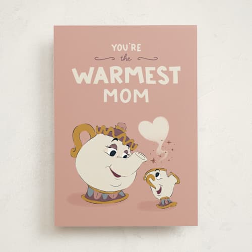 This is a dusty rose mothers day cards with standard by Zove Ahhh called disney's mrs. potts & chip warmest mom printing on signature in greeting cards