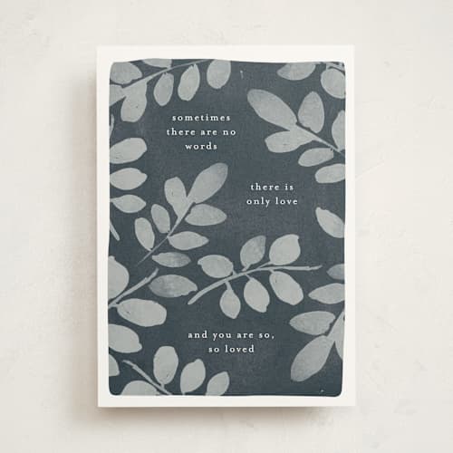 This is a midnight sympathy cards with standard by Robert and Stella called only love printing on signature in greeting cards