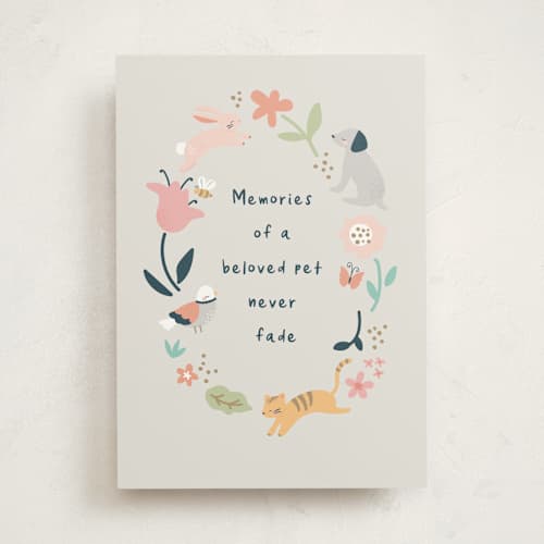 This is a pebblestone sympathy cards with standard by peetie design called furry friends printing on signature in greeting cards