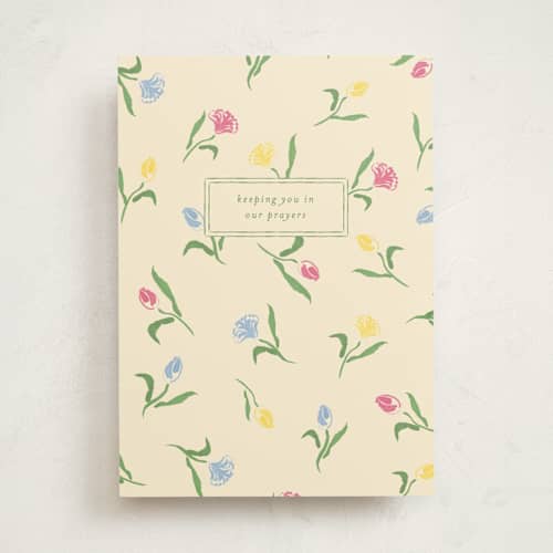 This is a cream sympathy cards with standard by Sarah Rosenthal called kept in prayers printing on signature in greeting cards