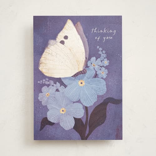 This is a amethyst sympathy cards with standard by Snow and Ivy called white moth printing on signature in greeting cards