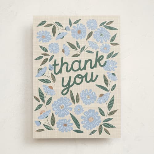 This is a linen greeting cards with standard by Jenna Holcomb called daisy thanks printing on signature in greeting cards