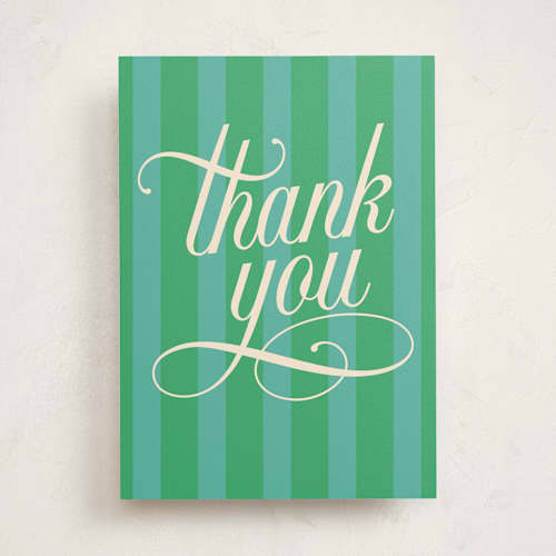 This is a turquoise greeting cards with standard by Kamala Nahas called striped thank you printing on signature in greeting cards