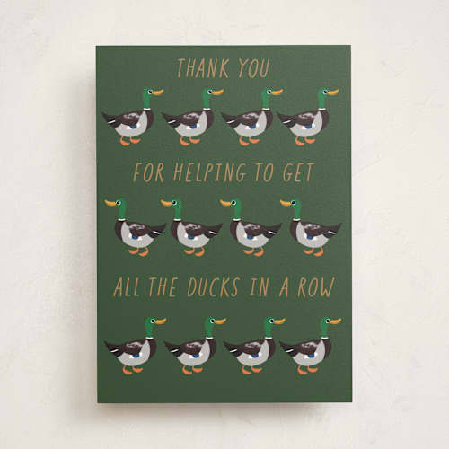 This is a hunter greeting cards with standard by Heather Schertzer called ducks in a row printing on signature in greeting cards