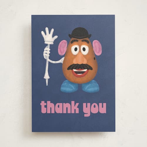 This is a cobalt greeting cards with standard by Rebekah Canavan called disney and pixar's mr. potato head printing on signature in greeting cards