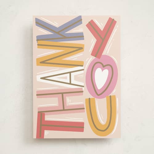 This is a peach greeting cards with standard by Hanna Symonovych called thku printing on signature in greeting cards
